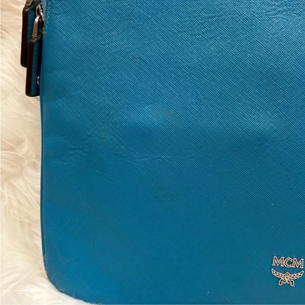 MCM Teal Blue Leather Laptop Sleeve